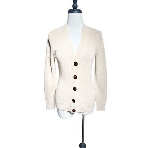 Tory Burch Tan Nubby Cardigan Sweater Linen Blend XSmall